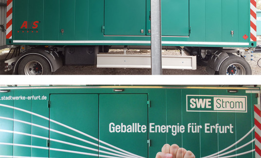 Teilbeschriftung von Notstromaggregaten für die Stadtwerke Erfurt Energie GmbH Teilbeschriftung von Notstromaggregaten für die Stadtwerke Erfurt Energie GmbH